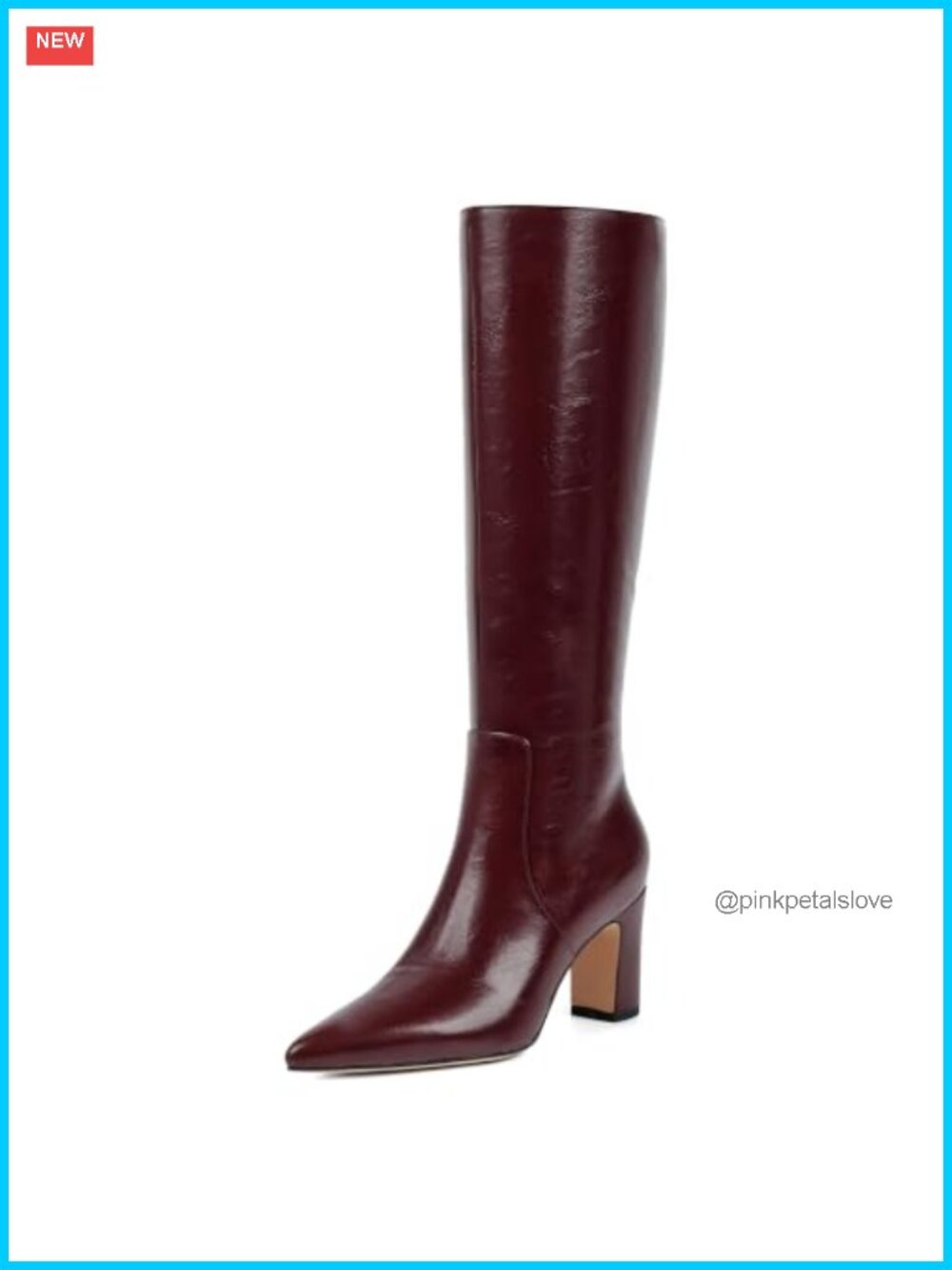 Knee High Boots Pointed Toe Chunky Heel Faux Leather Tall Boots